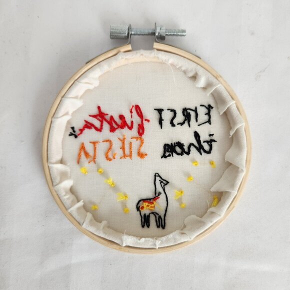 Lot Of 2 Hoop Embroidered Wall Art Completed Embroidery Coffee Llama Handmade - Picture 6 of 7